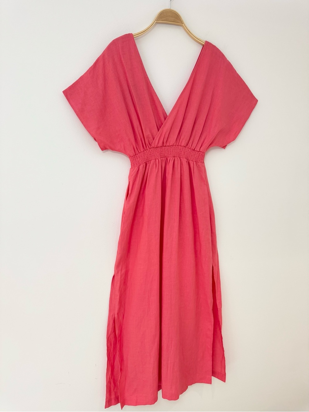 NWT Boden Coral Pink Linen Kaftan Maxi Dress in Coral Sunset, Size 6 - Picture 9 of 16